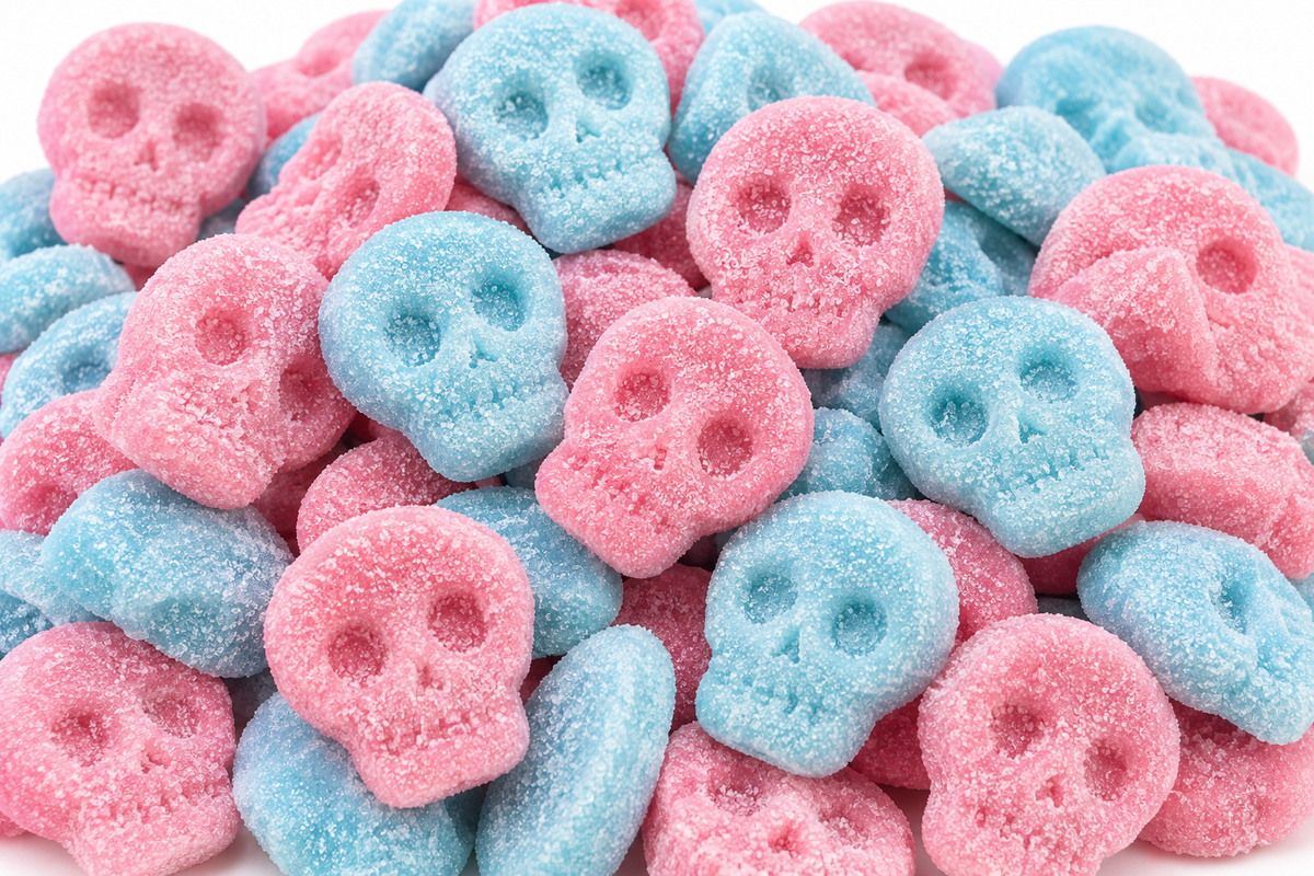Bonbons Têtes de Mort Citriques Rose & Bleu 💀🩷🩵 – 100 g